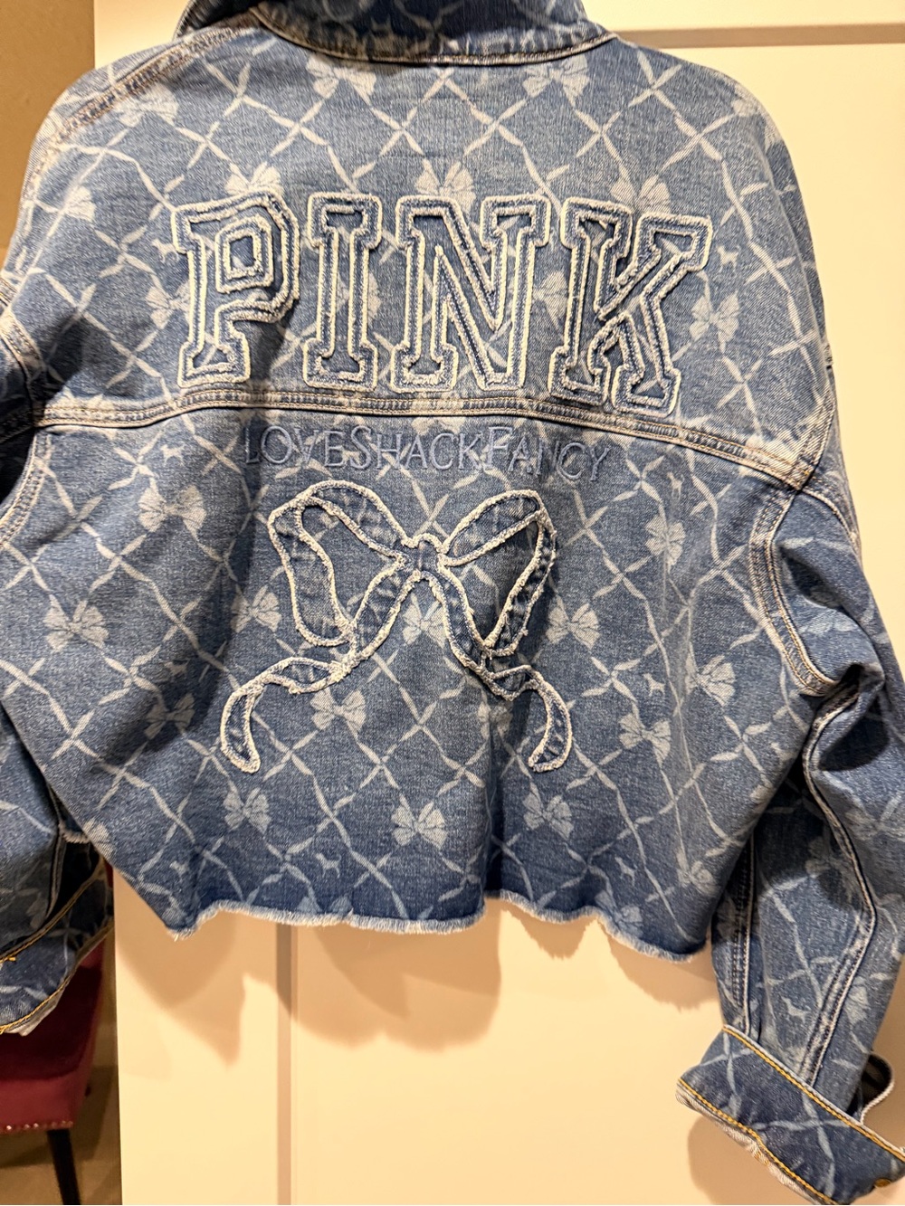 PINK Victoria's Secret x LoveShackFancy Blue Embroidered Butterfly Denim Jacket - Picture 2 of 5